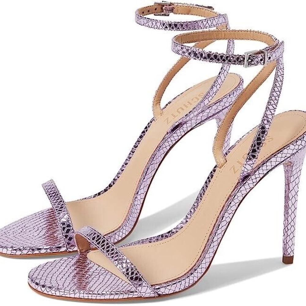 SCHUTZ Joenn Rosa Pink Snakeskin High Heels Sandals Size 8.5 Prom Evening